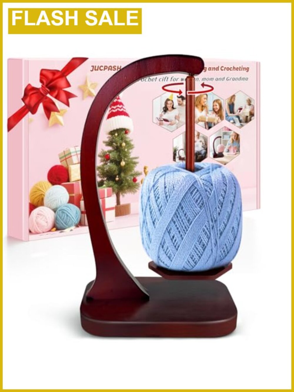 Bamboo Yarn Holder with Magnetic Spin for Crocheting Knitting